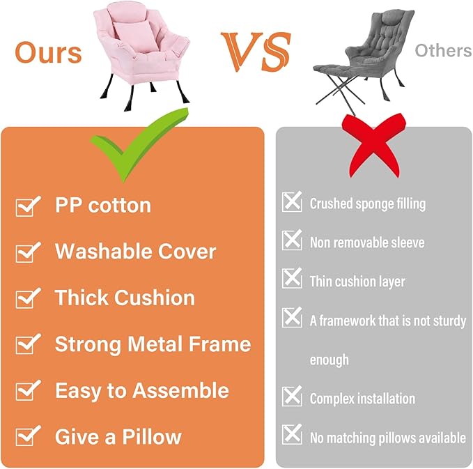 Lazy Chair for Living Room Large Pink Accent Chair with a Throw Pillow Leisure Sofa Chair Set Comfy Reading Chair for Bedroom Dorm Room Office