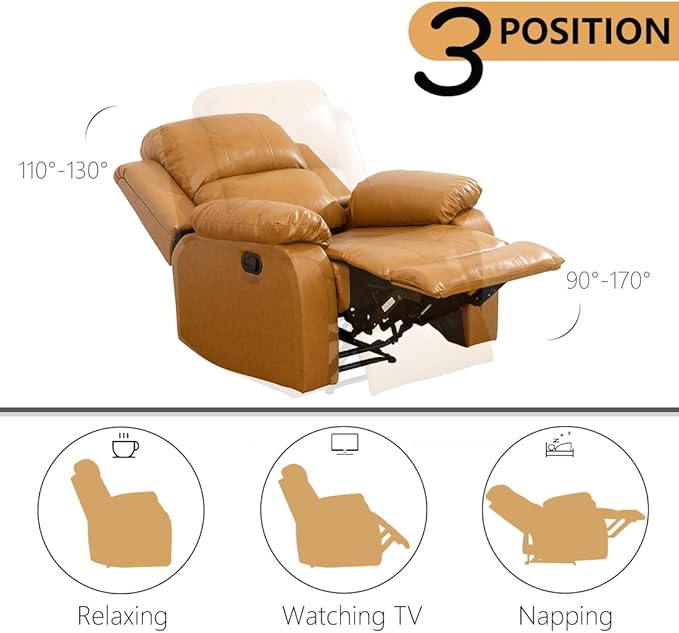 Leather Manual Recliner Sofa Modern 3 Seat Reclining Sofa Recliner Couch with Cup Holders &amp Coffee Table Luxury Couch Furniture for Living Room/Office/RV Car/Home Theater (3 Seater Ginger)