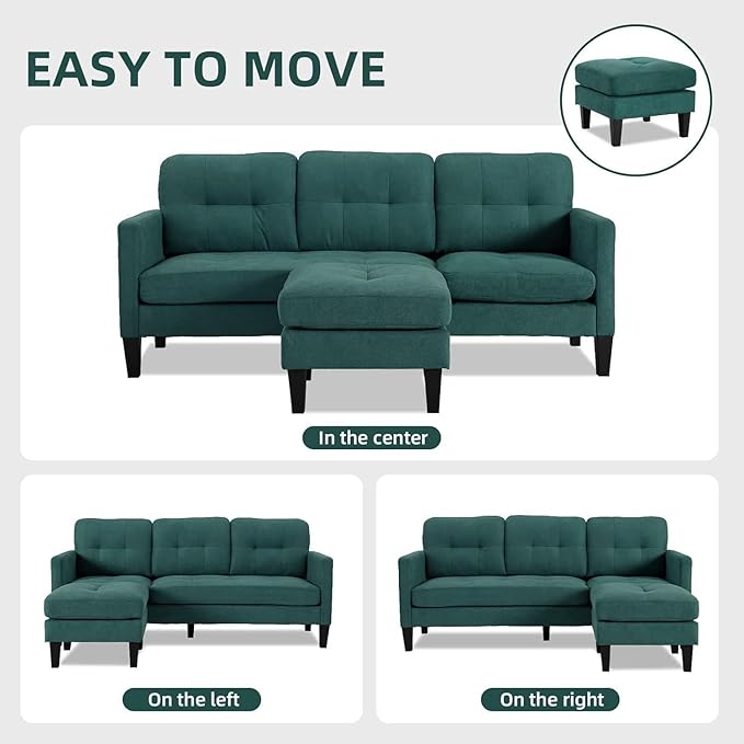 L Shaped Small Sectional Sofa Convertible Sleeper Sofa Bed with Reversible Chaise Lounge Sectional Cloud Couch for Apartment Small Couches for Small Spaces Green