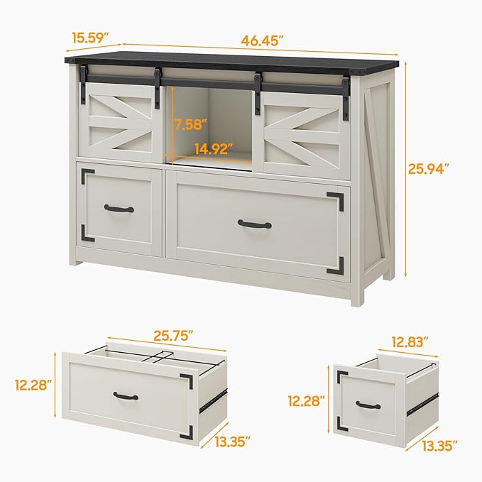 Vabches Farmhouse Filing Cabinet with 2 Drawer for Home OfficeFiling Organization Storage Cabinets for Hanging Files Letter/Legal/F4/A4Lateral File Cabinets 2 Drawer with Sliding Barn Doors.Black
