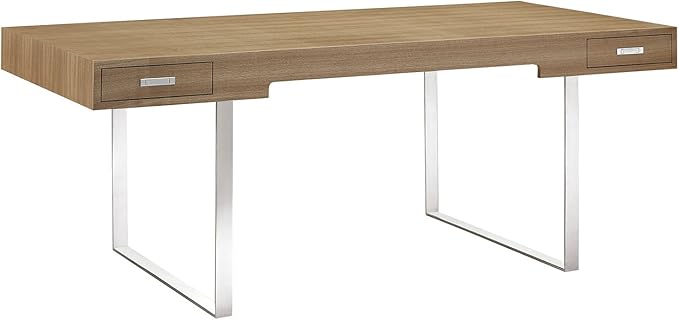 Modway Tinker Contemporary Modern Wood and Stainless Steel Office Desk With Two Drawers in Natural