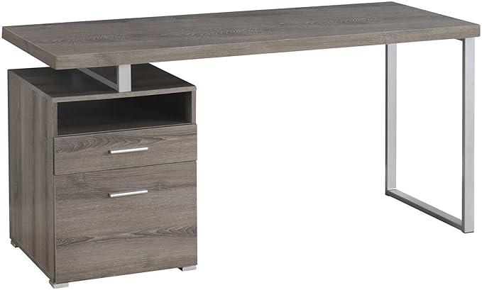 Computer Desk Home Office Laptop Left Right Set-up Storage Drawers 60 l Work Brown Laminate Grey Metal Contemporary ModernTaupe