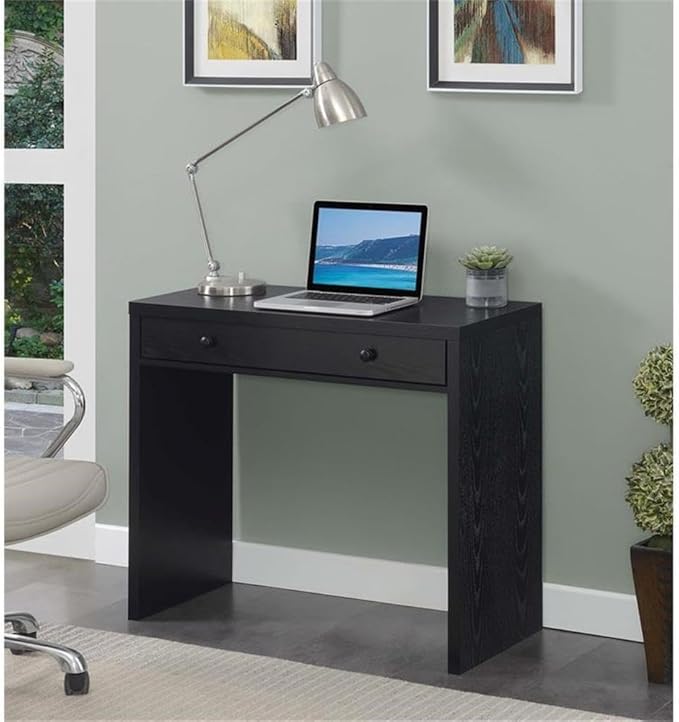 Pemberly Row Modern Home Office Desk 36 in MDF and Honeycomb Board Black Wood Finish Drawer for Concealed Storage Contemporary Style Office Desk for Home or Family Room Use
