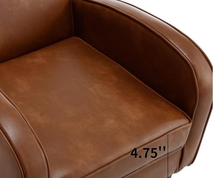 VESCASA Upholstered Accent Chair with Wood Legs PU Faux Leather Comfy Single Sofa with Curve Arms Modern Side Club Leisure Chair for Reading/Living Room/Bedroom Brown