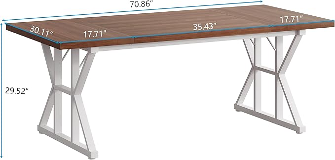 70.8 Inches Executive Desk Large Computer Desk Long Farmhouse Workstation Simple Desk with K Shaped Metal Legs for Home Office Brown/White