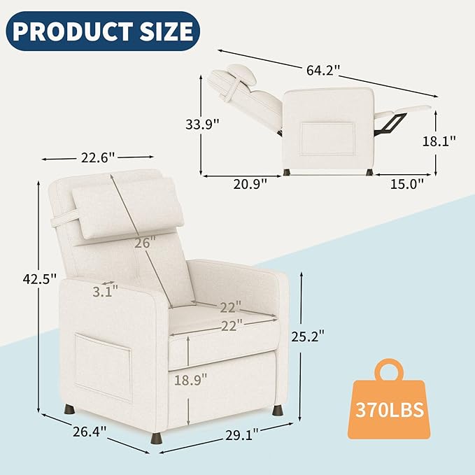 GarveeHome Recliner Chair Electric Reclining Sofa Adjustable Power Recliner Lazy Chair Home Theater Seating with Massage &amp Heat &amp Lumbar Support(Beige)