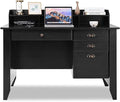 GRAFFY Wooden Computer Desk 4 Storage Drawers &amp Bookshelf Executive Study Desk Table Writing Study Desk Home Office Vintage Desk (Black)