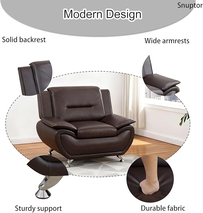 Leather Sofa ChairOversized 46 Accent Chair Couch for Living RoomModern Leather Couch with Metal LegsSmall Sofa for Small Space/Apartment/RV Car/Lounge/Dorm(Brown)