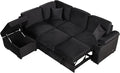 LUMISOL 87 Convertible Sofa Bed with Storage Ottoman L-Shaped Sectional Sofa with Cup Holder &amp USB Ports Pull Out Sleeper Sofa Couch with Chaise for Living Room Small Apartment Black