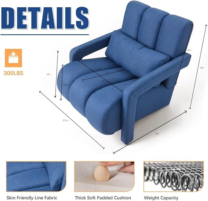Christopher Knight Home Smyth Modern Armchair Upholstered Accent ChairMinimalist Lounge Chair Cozy Seating Chairwith Linen Fabric and a Pillow Bedroom Chair Navy Blue