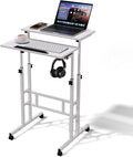 Magshion Standing Desk with Wheels Height Adjustment from 28 to 46 Sit to Stand Up Mobile Computer Desk Rolling Laptop Cart for Home Office Walking Pad Writing and Gaming White