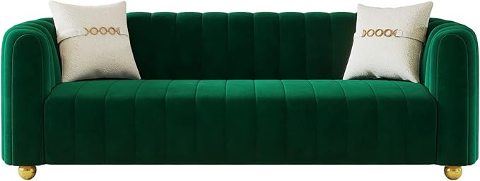 Mid-Century Modern Sofa for Living Room 84 Green Luxury Velvet Loveseat Sofa Couch Sectional Love Seat Sofa Couch with Gold Legs Upholstered Sofa for Apartment Bedroom Home Office