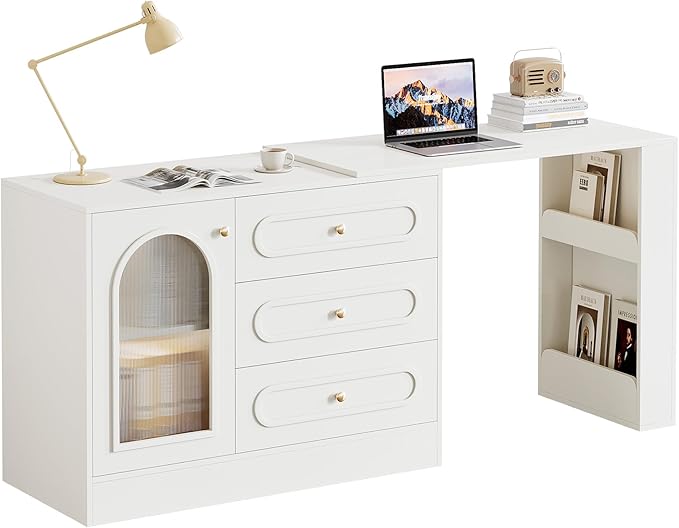 Tribesigns 78 L Shaped Desk with Storage Modern Corner Desk with 3 Drawers for Small Space Reversible L Shape Desk with Cabinet &amp Adjustable Shelves for Home Office Bedroom (White)