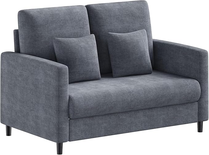 GarveeHome 52-Inch Loveseat Sofa Plush Teddy Fabric Small Couch for Small Spaces Wood Frame Love Seat for Living Room/Bedroom No Assembly Required No Pillow IncludedBlue Grey