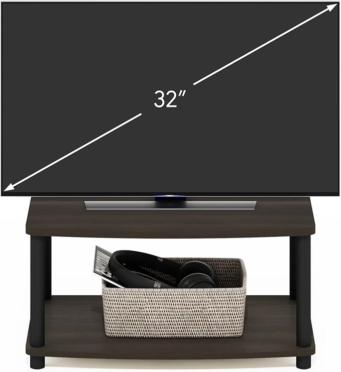 Furinno TURN-N-TUBE TV Riser Stand 2-Tier Small Elevated No Tools TV Stand TV Console for TV up to 32 inch 15.8 x 23.8 x 11 for Living Room Bedroom Dark Brown