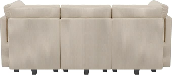 Belffin Modular Sectional Sleeper Sofa with Storage Seat 6 Seat Sectional Sleeper Sofa Bed Corduroy Convertible Sectional Couch with Reversible Chaise Beige Modular Couch for Living Room
