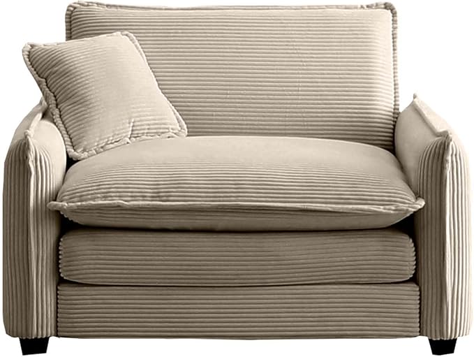 Oversized Deep Seat Single Sofa Chair 46 in Stylish Accent Couch Chair with One Throw Pillow Upholstered Corduroy Fabric Comfy Armchair for Living Room Bedroom Tan