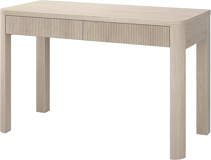 Henn&ampHart 48 Fluted Modern Rectangular Wooden Home Office Desk Computer Desk Writing Table with 2 Ribbed Storage Drawers for Bedroom Living Room or Home Office Beech White