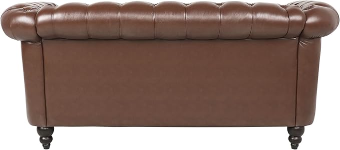 LEVNARY Leather Sofa Chesterfield Tufted Upholstered 2 Seater Couch Modern Loveseat Couch Classic Furniture for Living Room Bedroom (Dark Brown)