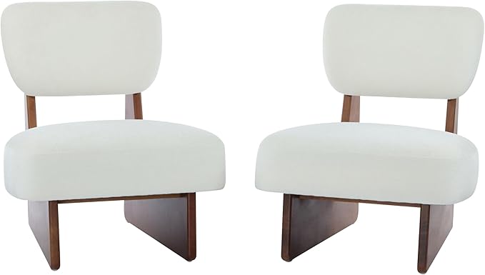 Set of Two Accent Chairs Chairs Living Room Set of 2 - Comfortable Accent Chair with Soft Upholstery Armless Chair with Wood Base for Small Spaces Living Room Bedroom (Walnut+White)