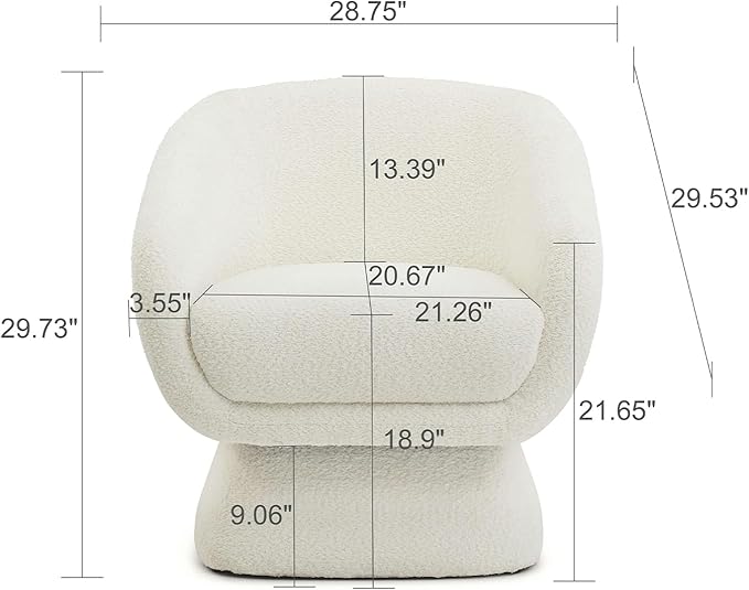 Modern Oversized 360° Boucle Swivel Barrel Chair with ArmrestsComfy Accent Lounge Chair for Living RoomBedroomApartmentSmall SpaceOffice (White)