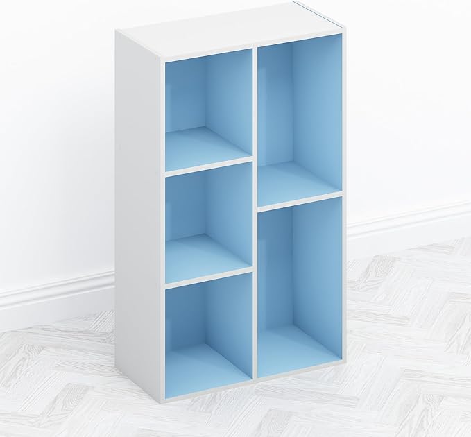 Furinno TOMI TV Stand 5-Cube Entertainment Center with Open Shelf Reversible TV Console for Living Room Bedroom Home Office Light Blue