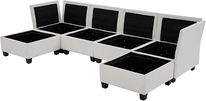 U Shaped Modular Sectional Sofa Couch with Storage Ottoman 6 Seat Convertible Upholstered Deep Seat Sofa with Chaise Lounge Comfy Cloud Couch for Living Room Beige
