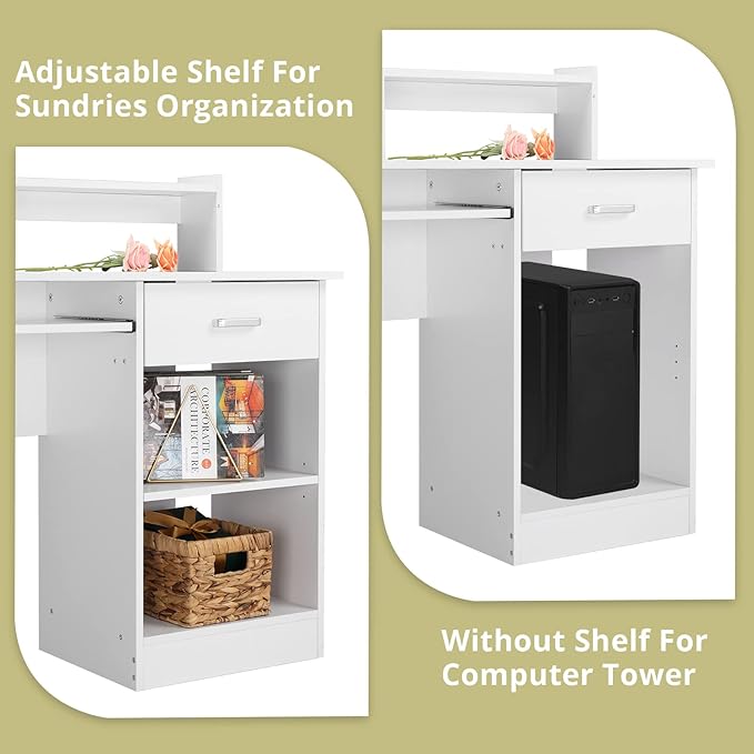 Karl home Computer Desk Study Writing Desk PC Laptop Table Wooden Home Office Workstation with Drawer Shelf Keyboard Tray White