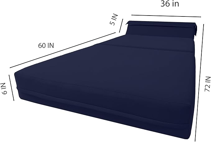 D&ampD Futon Furniture Sleeper Chair Folding Foam Bed Portable Studio Guest Sofa Beds 6 x 36 x 70 Navy Blue