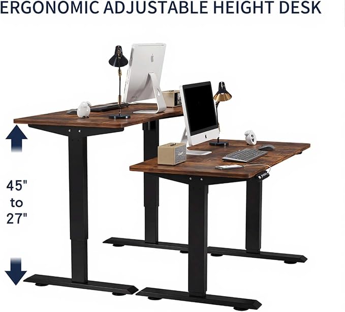 55 Electric Standing Desk Adjustable Height Seated Stand up Computer Desks for Work Office Home Ergonomic Lift-up Gaming Tables with USB Charging Port (Brown-55)