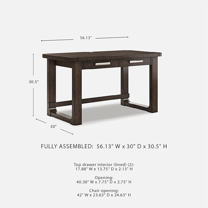 Signature Design by Ashley Breckington Contemporary 56 Home Office Computer Desk with 2 Drawers and Wire Management Dark Brown