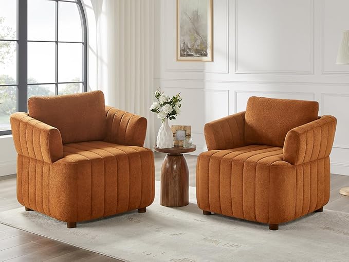 Oversized Accent Chairs Set of 2 Comfy Boucle Living Room Chairs with Deep Seat &amp High Pillow Backrest Sherpa Upholstered Armchair Reading Chair Modern Single Sofa Chair for Living Room &amp B
