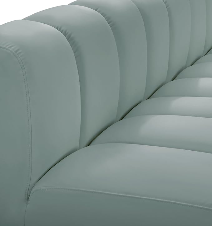 Meridian Furniture 101Mint-S2A Arc Collection Modern | Contemporary Modular Sofa with Soft Mint Green Vegan Leather Deep Channel Tufting Modular 60 W x 31 D x 30 H Mint