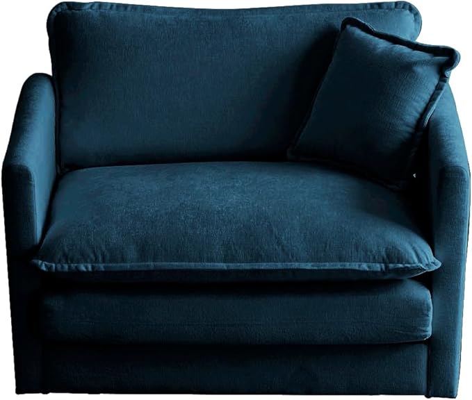 kevinplus Accent Single Sofa Chair Armchair for Living Room Modern Luxury Comfy Upholstered Accent Chair with Pillow for Living Room Bedroom Apartment Chenille Fabric Blue