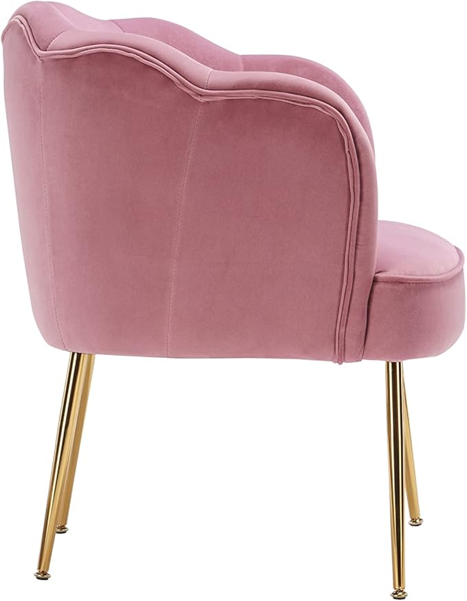 Shell Shape Velvet Fabric Armchair Accent Chair with Gold Legs for Living Room BedroomPink
