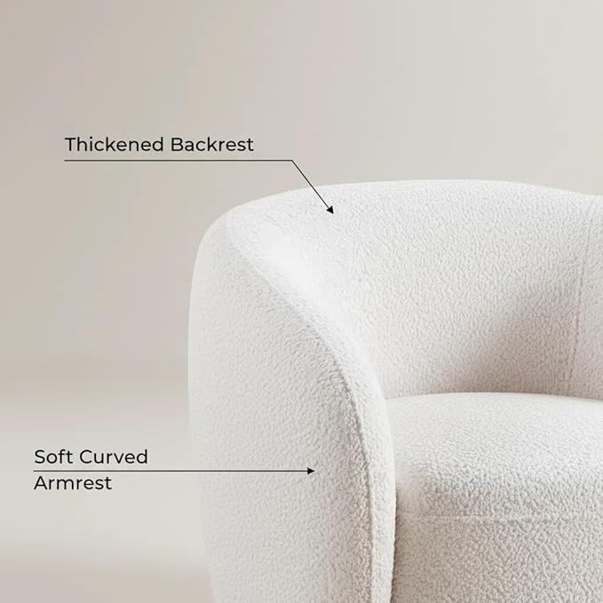 Boucle Swivel Barrel Chair Swivel Accent Chair 360° Base Oversized Round Chair with Thick Foam No-Assembly Single Sofa Chair for Living Room &amp Bedroom Modern White Boucle Accent Chair