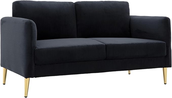 60 Black Modern Corduroy Loveseat Couch Plush Cloud Upholstered Cushions Mini Sofa 2-Seater Love Seat for Compact Small Space Living Room and Apartment Office Furniture Couche (60 Black)