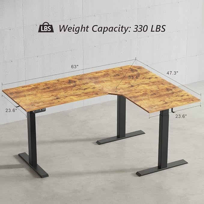 BANTI Triple Motors 63 L Shaped Standing Desk Height Adjustable Electric Stand up Corner Desk Sit Stand Home Office Desk Computer Workstation with Memory Preset Rustic Brown Top