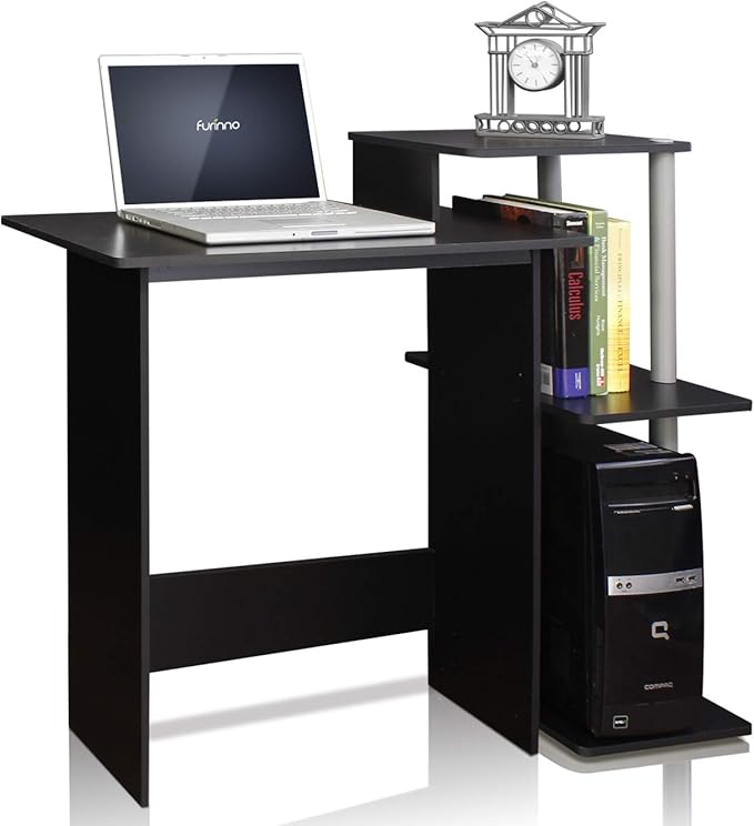 Furinno EFFICIENT Desk 28.6 Wide Gaming Desk with 3 Open Side Shelves Laptop Notebook Computer Desk Office Desk for Home Office Study Room Dorm Bedroom Solid Black