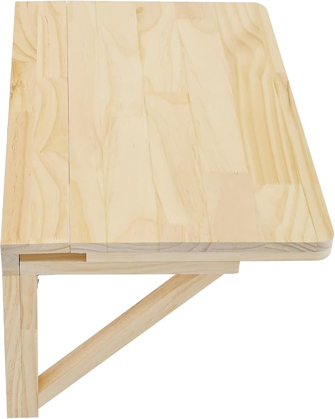 Wall Mounted Folding Table - 31.5 Pine Wood Drop Leaf Desk Space-Saving Wall Desk for Small Spaces Rustic Floating Shelf for Small Spaces Kitchen Laundry Room Home Office Wood Color