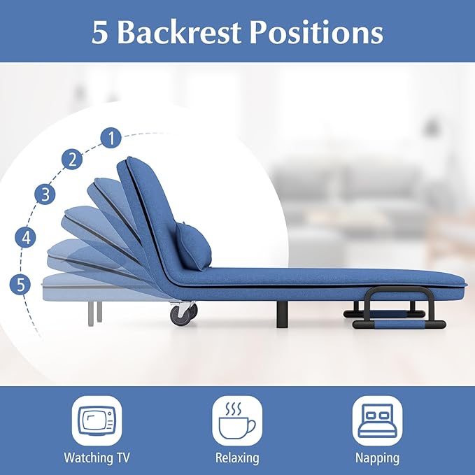 Giantex 26.5 Convertible Sofa Bed Folding Arm Chair Sleeper Leisure Recliner Lounge Couch (Blue)