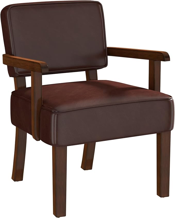 Accent Chair PU Leather Living Room Chairs Oversized with Soft Seat and Armrests Armchair for Bedroom Dinning Reading Waiting Rooms (Leather Cherry)