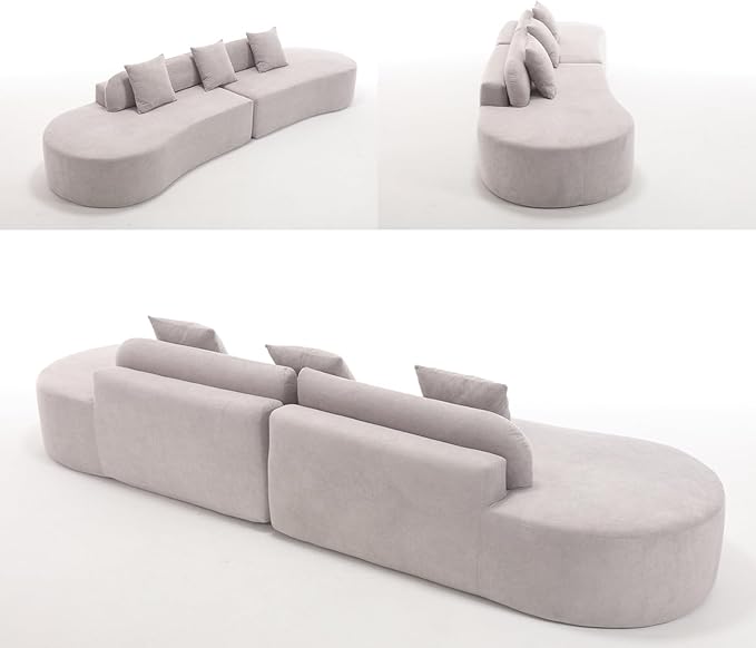 Txtin's 130” Boneless Sectional Couches for Living Room | Curved Plush Cloud Couch with 3 Pillows | Oversized Modern Sofa for Office | Gray | Gray Oversized Plush Modular 3 Pillows Living Room