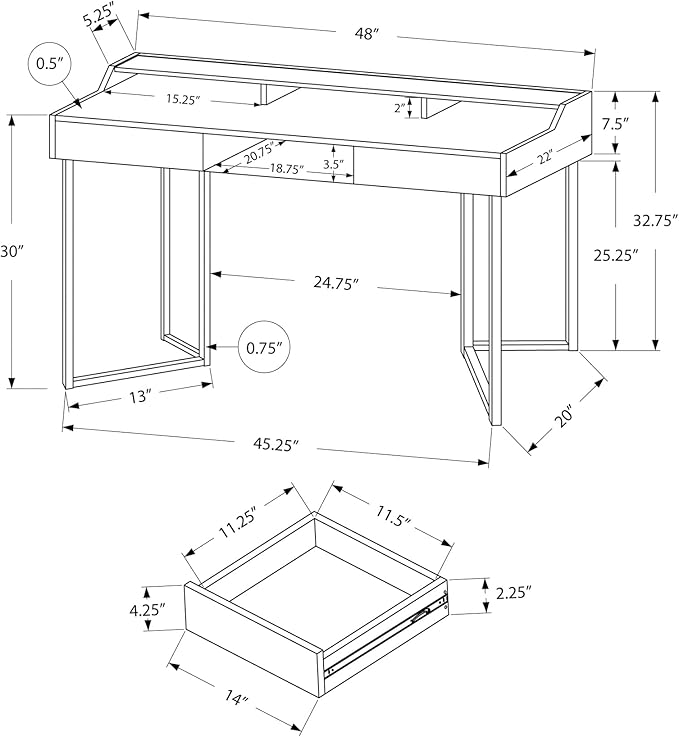 Computer Desk Home Office Laptop Storage Drawers 48 l Work White Laminate Grey Metal Contemporary Modern DZ870