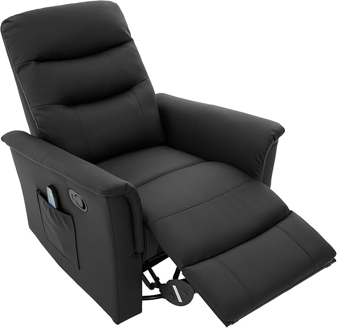 Manual Recliner Chair with Two Adjustable Positions Rocking and Swivel Recliner Rocking Recliner Massage Recliner with 8-Point Massage Function and Adjustable Backrest for Living Room (Black15)