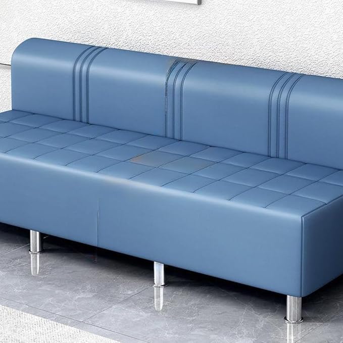 LITFAD Barber Shop Sofa Waiting Chair Modern Leisure Sofa for The Parlor Bedroom Leather Cushioned Couch Blue 67 L x 21.5 W x 23.5 H