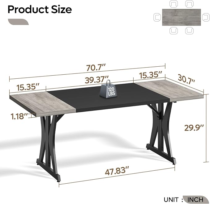 Bestier 70 Inch Large Executive Desk Modern Simple Computer Office Desk with Thickened Desktop Wood Metal Conference Room Table for Home Office Business &amp Writing Grey