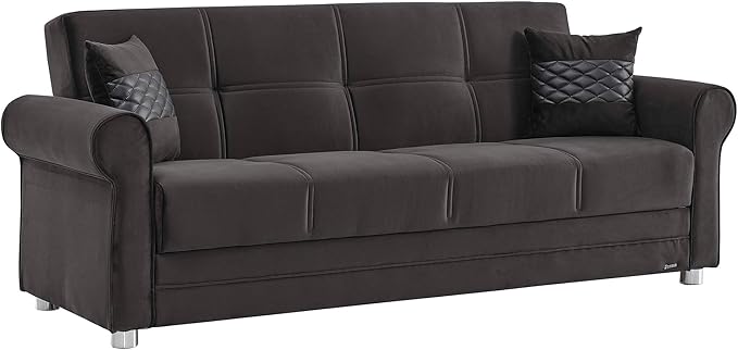 Sweet Home Stores 87 Convertible Sofa Bed with Storage Firm Fabric 3 Seater Upholstered Sleeper Sofa Couch Futon for Living Room Black