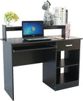 Computer Home Office Desk43 Inch Desk Study Writing Table with Storage Shelves Drawer and Keyboard StandGeneral Style Modern E1 15MM Chipboard Computer Desk (Black)