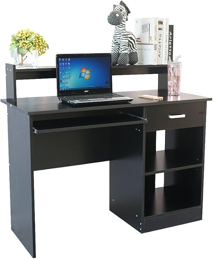Computer Home Office Desk43 Inch Desk Study Writing Table with Storage Shelves Drawer and Keyboard StandGeneral Style Modern E1 15MM Chipboard Computer Desk (Black)